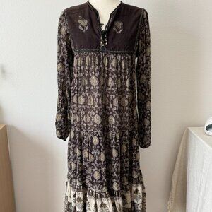 Vintage Indian 100% Cotton Block Print Dress – Boho Prairie Maxi
